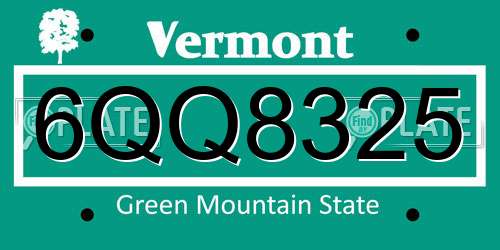 6QQ8325 Vermont License Plate