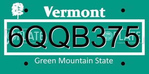 6QQB375 Vermont License Plate