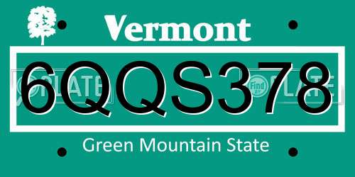 6QQS378 Vermont License Plate
