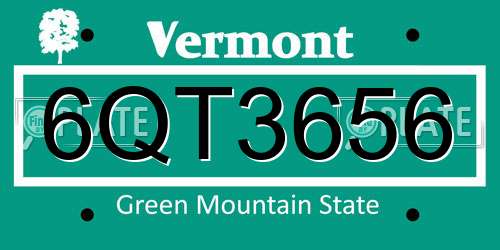 6QT3656 Vermont License Plate