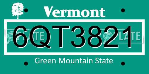 6QT3821 Vermont License Plate