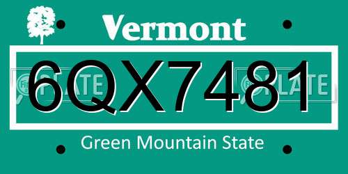 6QX7481 Vermont License Plate