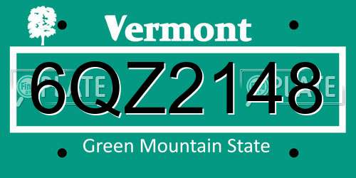 6QZ2148 Vermont License Plate