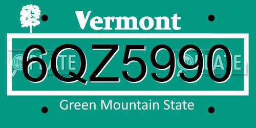 6QZ5990 Vermont License Plate