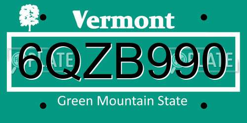 6QZB990 Vermont License Plate