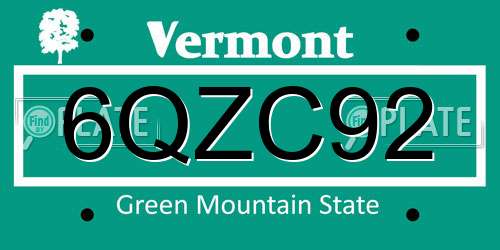 6QZC92 Vermont License Plate
