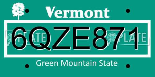 6QZE871 Vermont License Plate