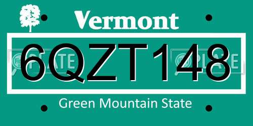 6QZT148 Vermont License Plate