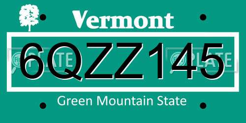 6QZZ145 Vermont License Plate