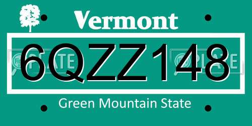 6QZZ148 Vermont License Plate