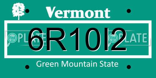 6R10I2 Vermont License Plate