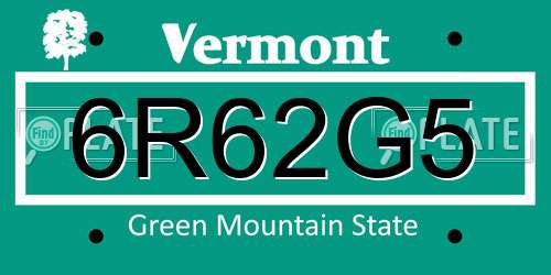 6R62G5 Vermont License Plate