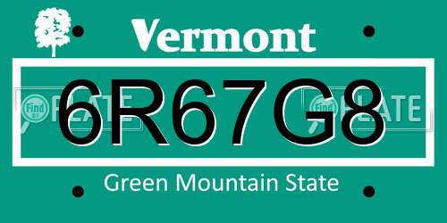 6R67G8 Vermont License Plate