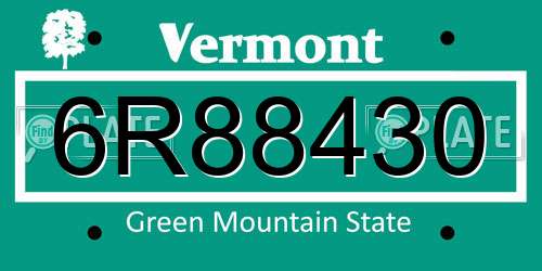 6R88430 Vermont License Plate