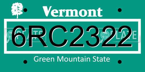 6RC2322 Vermont License Plate