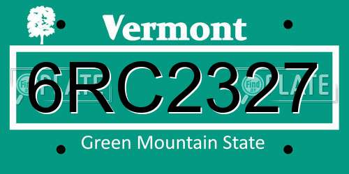 6RC2327 Vermont License Plate