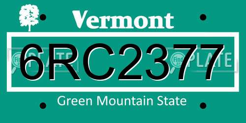6RC2377 Vermont License Plate