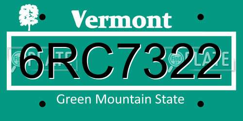 6RC7322 Vermont License Plate
