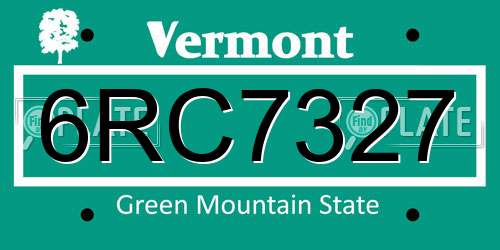 6RC7327 Vermont License Plate