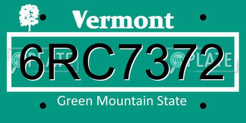 6RC7372 Vermont License Plate