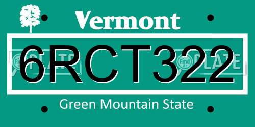 6RCT322 Vermont License Plate