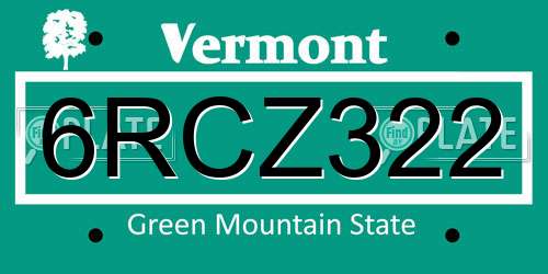 6RCZ322 Vermont License Plate