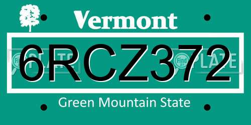 6RCZ372 Vermont License Plate