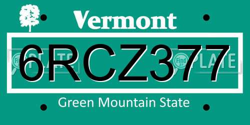 6RCZ377 Vermont License Plate