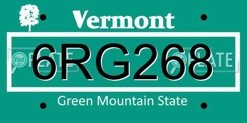 6RG268 Vermont License Plate