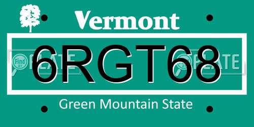 6RGT68 Vermont License Plate
