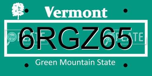 6RGZ65 Vermont License Plate
