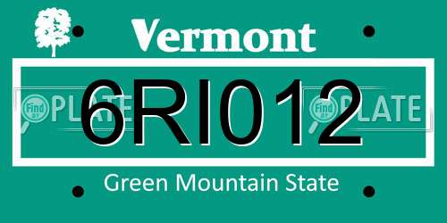 6RI012 Vermont License Plate