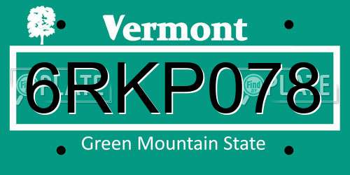 6RKP078 Vermont License Plate