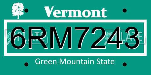 6RM7243 Vermont License Plate