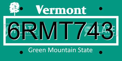 6RMT743 Vermont License Plate