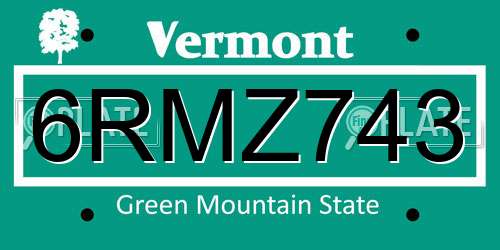 6RMZ743 Vermont License Plate