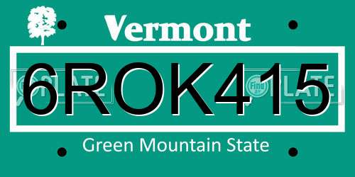 6ROK415 Vermont License Plate