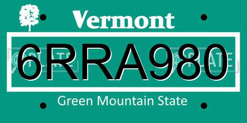 6RRA980 Vermont License Plate