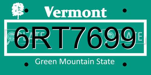 6RT7699 Vermont License Plate