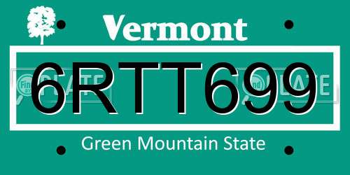 6RTT699 Vermont License Plate