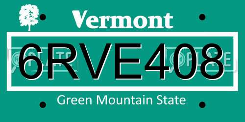 6RVE408 Vermont License Plate