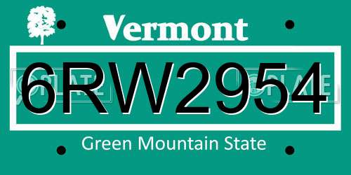 6RW2954 Vermont License Plate