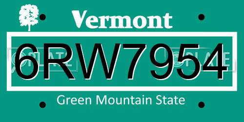 6RW7954 Vermont License Plate