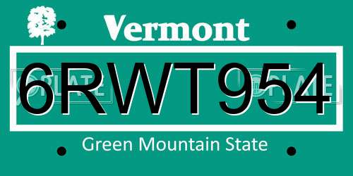6RWT954 Vermont License Plate