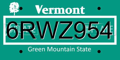 6RWZ954 Vermont License Plate