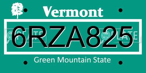 6RZA825 Vermont License Plate