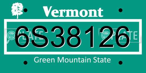 6S38126 Vermont License Plate