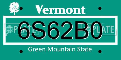 6S62B0 Vermont License Plate
