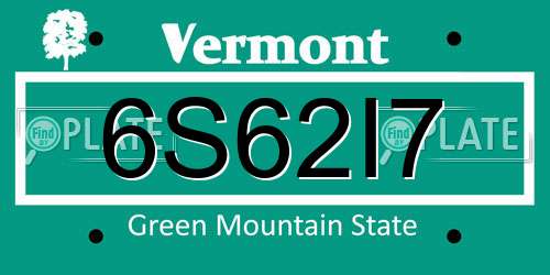 6S62I7 Vermont License Plate