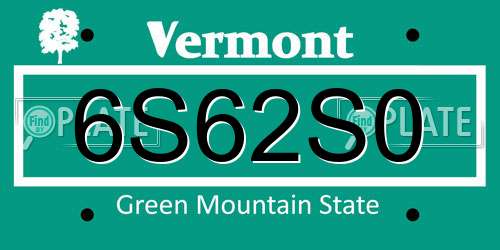 6S62S0 Vermont License Plate